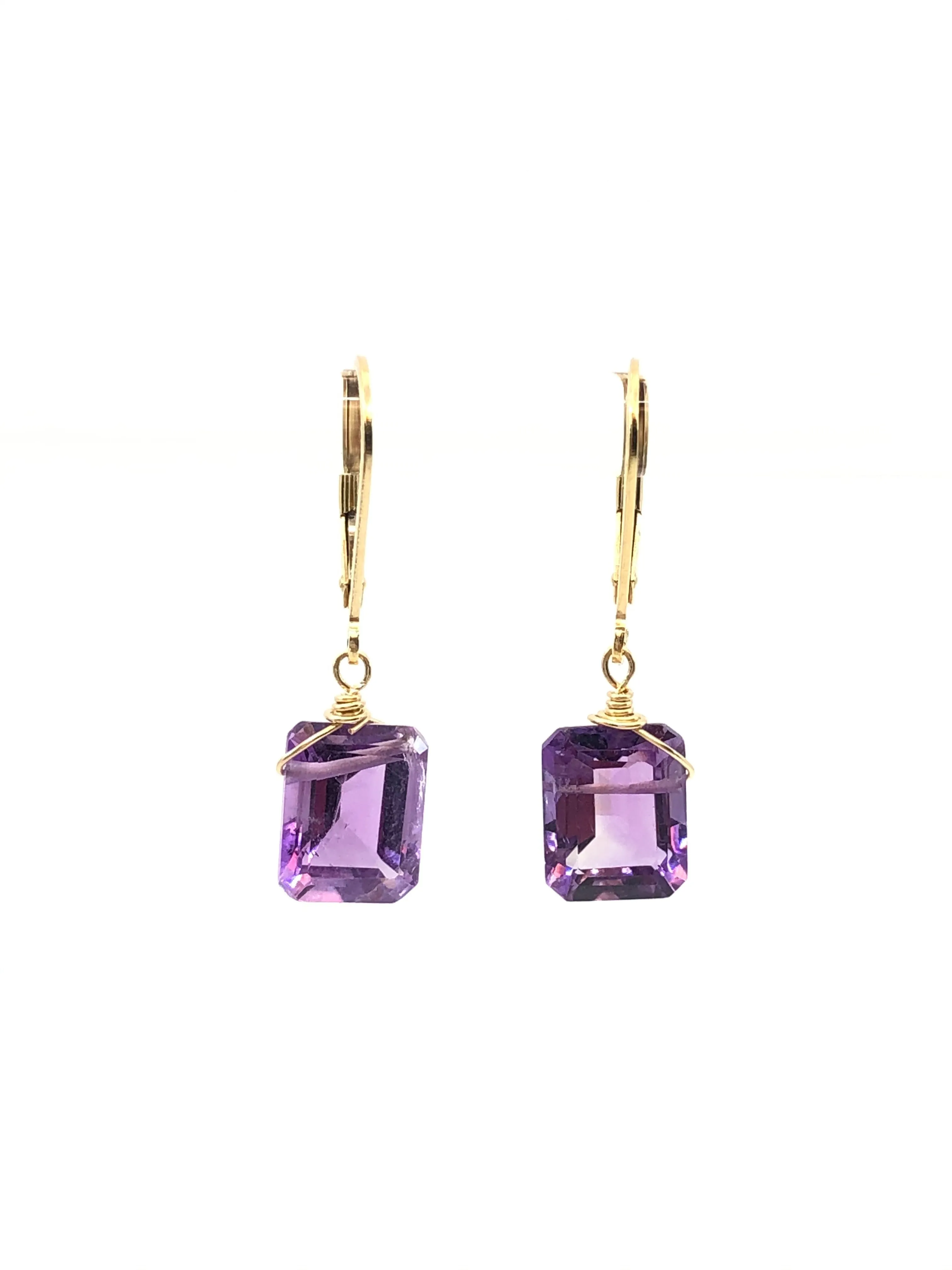 Emerald cut Amethyst earrings silver