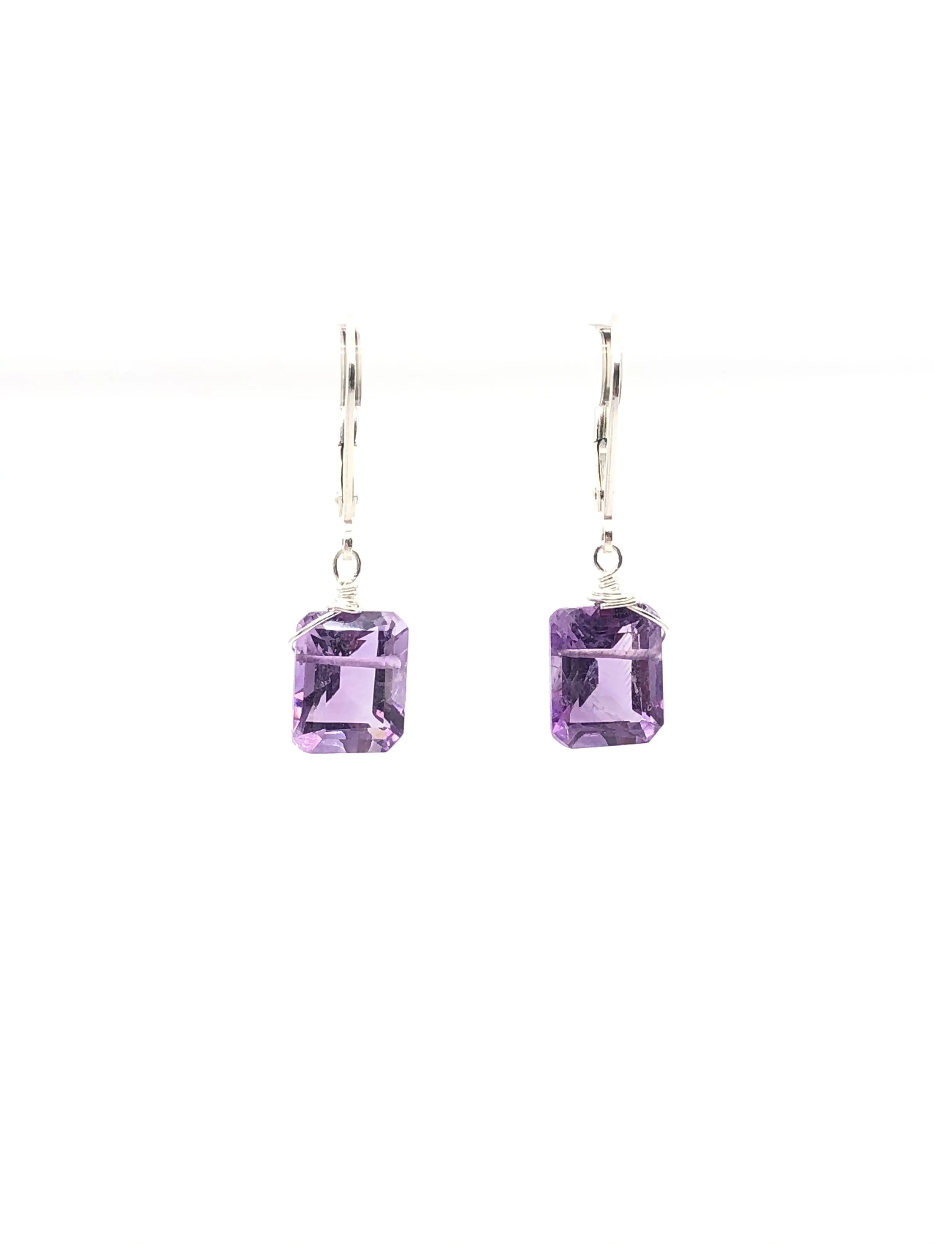 Emerald cut Amethyst earrings silver