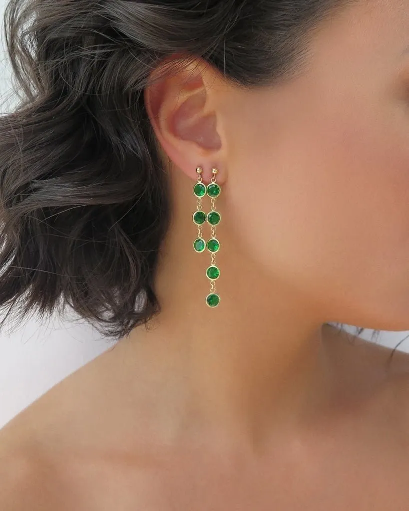 Emerald CZ Waterfall Earrings - 14k Yellow Gold Fill