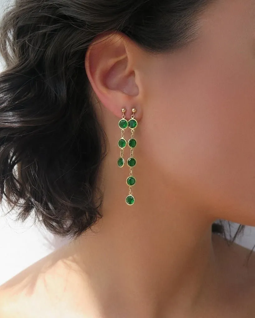 Emerald CZ Waterfall Earrings - 14k Yellow Gold Fill