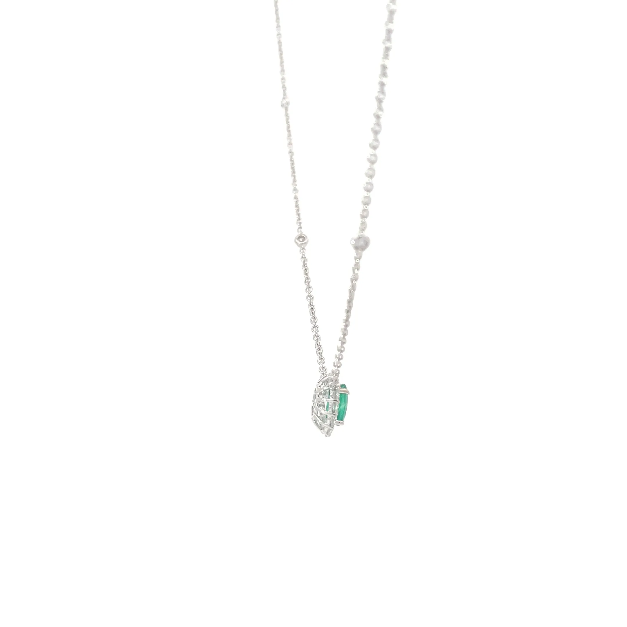 Emerald Diamond Halo Pendant Necklace