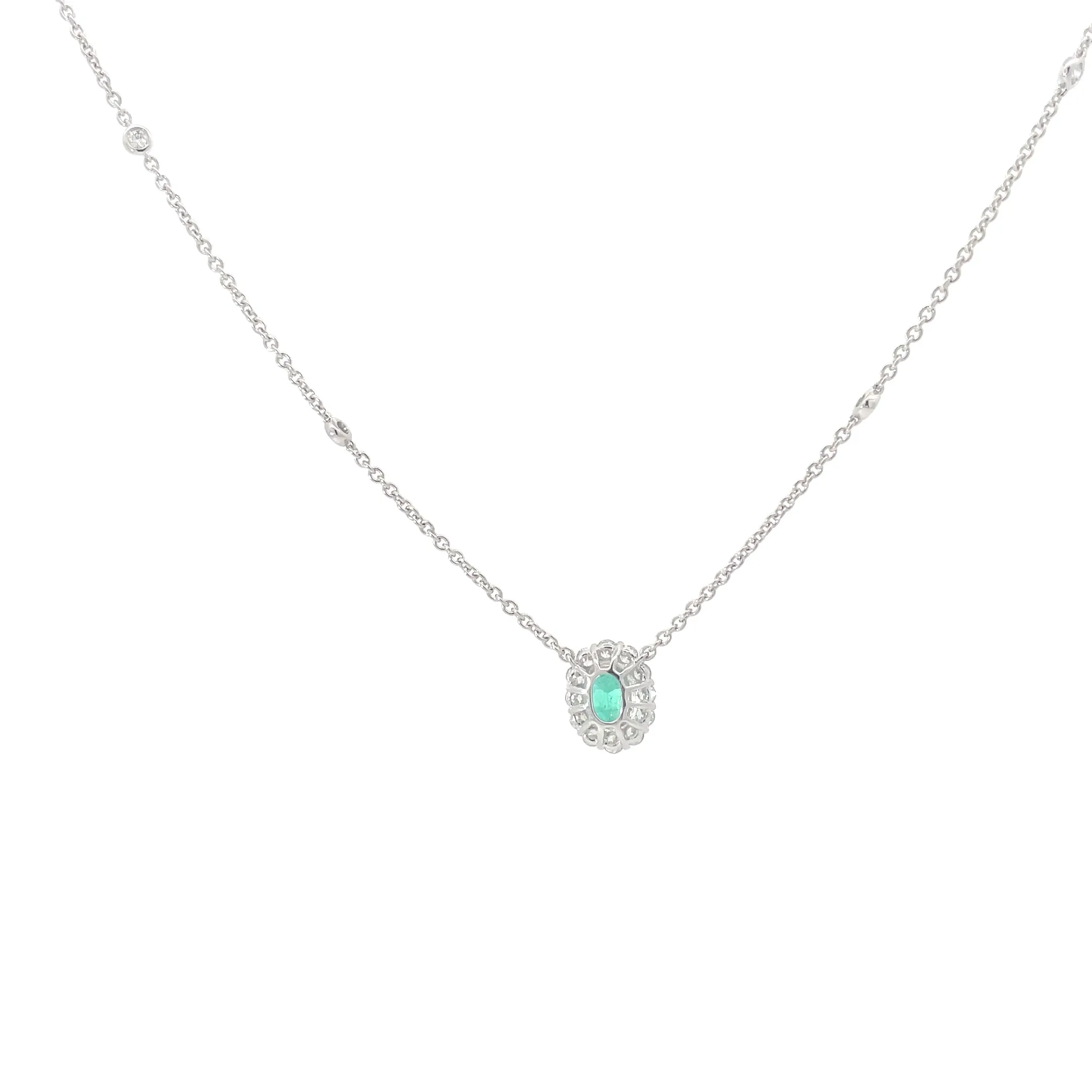 Emerald Diamond Halo Pendant Necklace