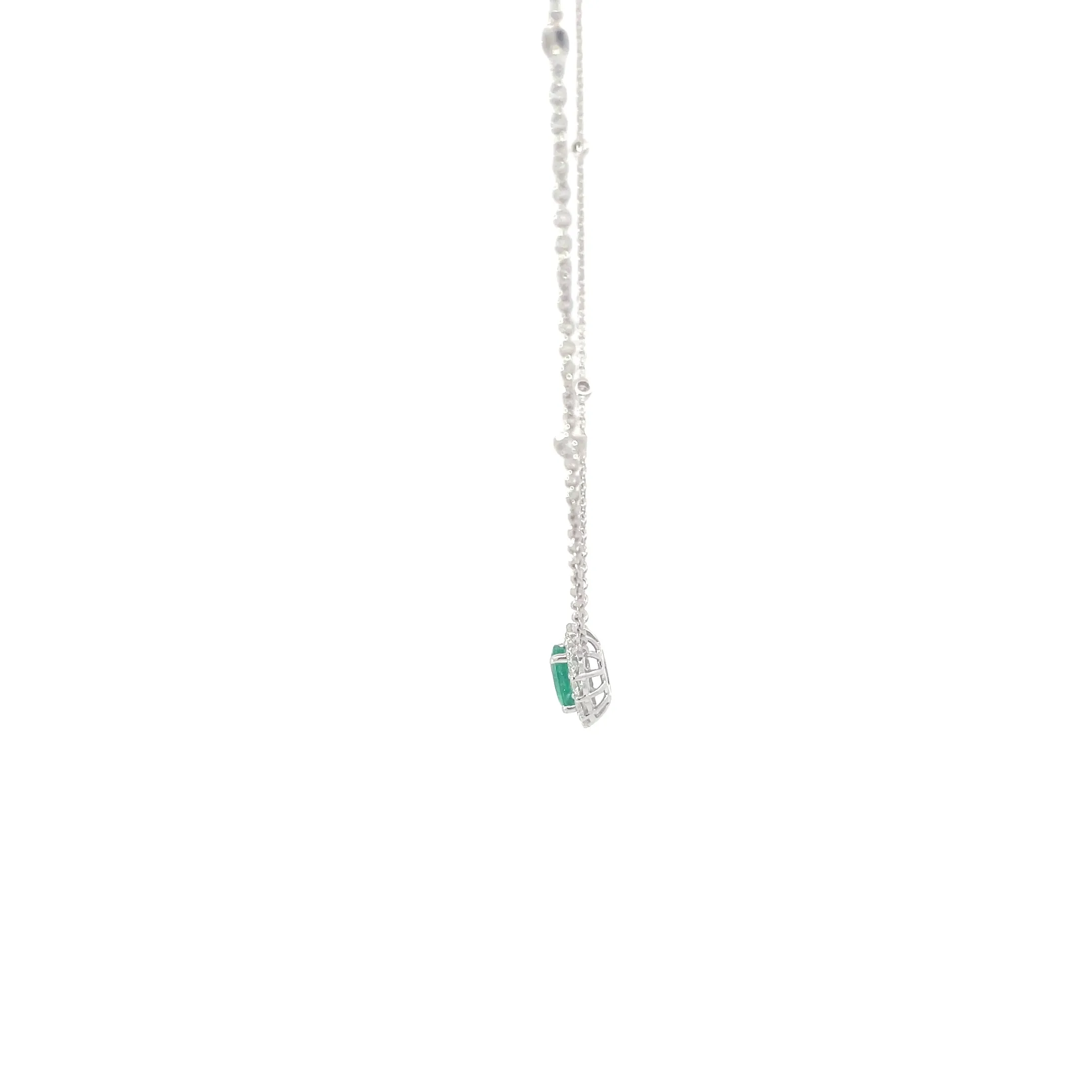 Emerald Diamond Halo Pendant Necklace