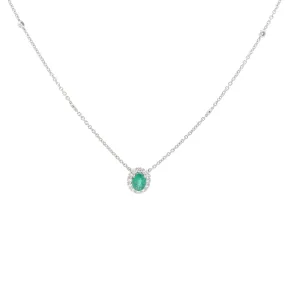 Emerald Diamond Halo Pendant Necklace