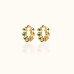 Emerald Green CZ Bezel Set Bead Mini Hoop Earrings