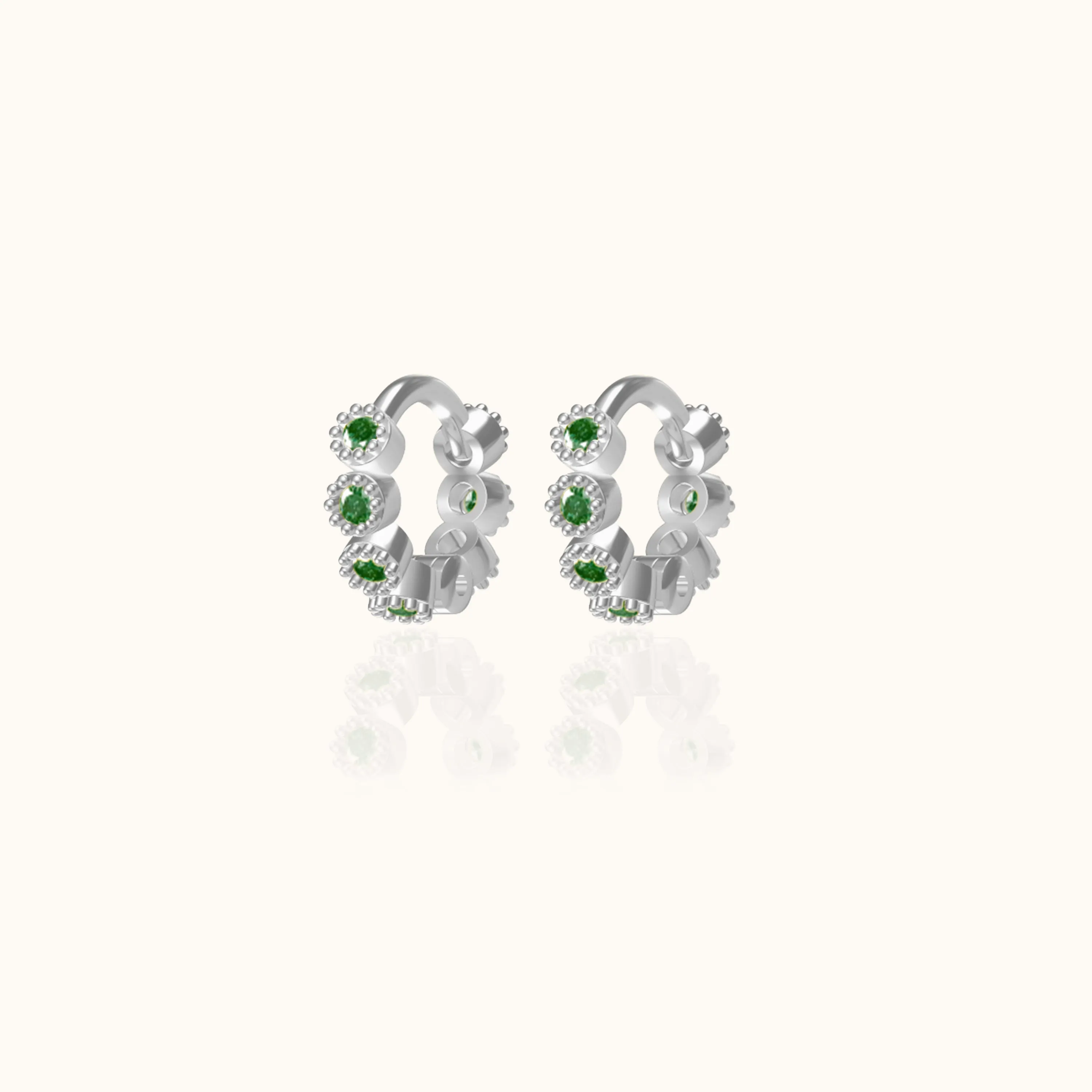 Emerald Green CZ Bezel Set Bead Mini Hoop Earrings