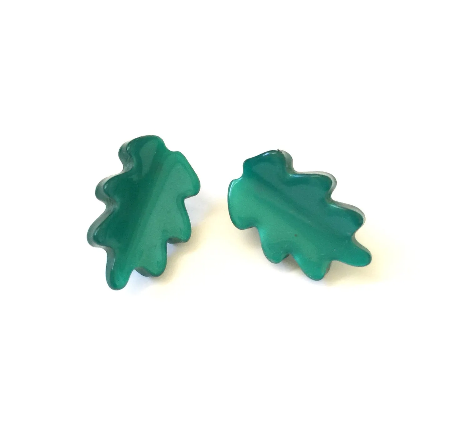 Emerald Green Moonglow Jagged Leaf Stud Earrings