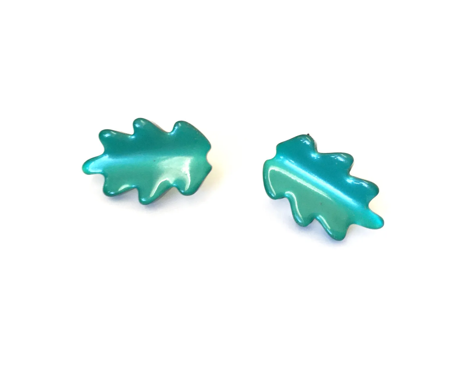 Emerald Green Moonglow Jagged Leaf Stud Earrings