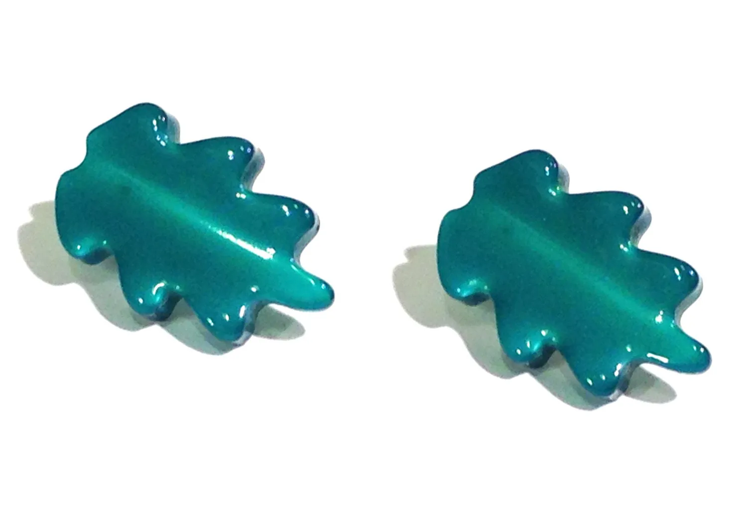 Emerald Green Moonglow Jagged Leaf Stud Earrings