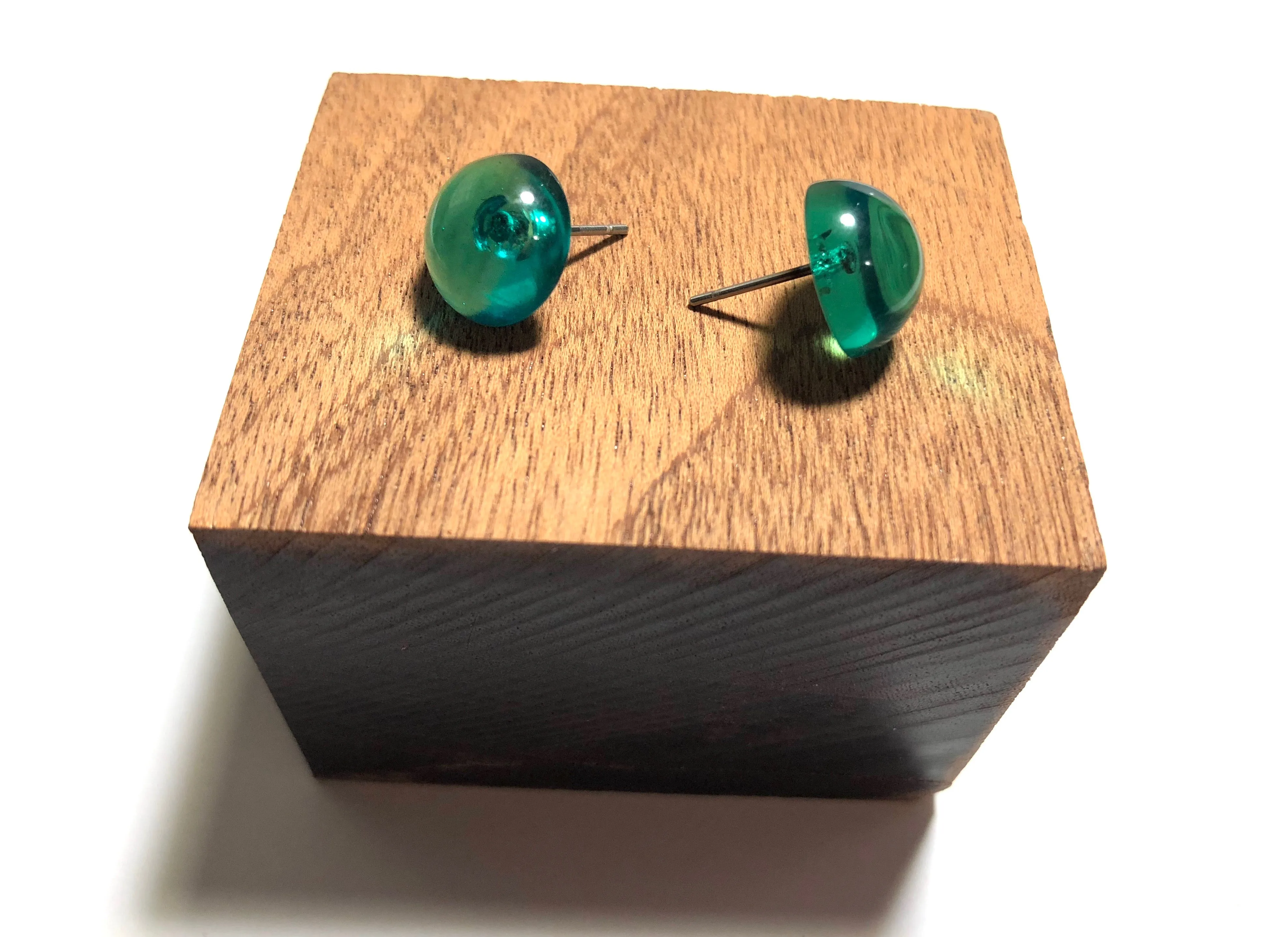 Emerald Green Transparent Retro Button Stud Earrings