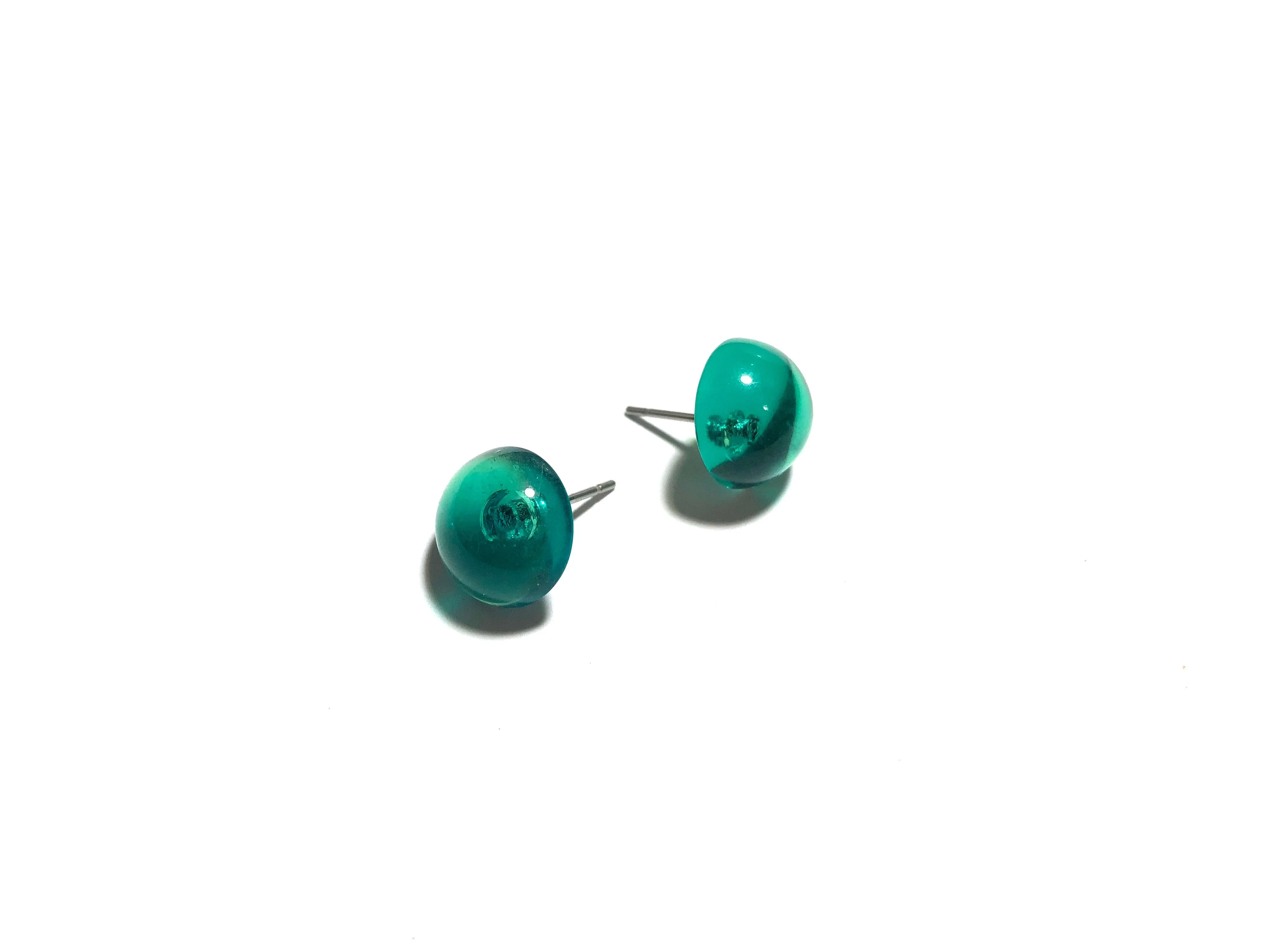 Emerald Green Transparent Retro Button Stud Earrings