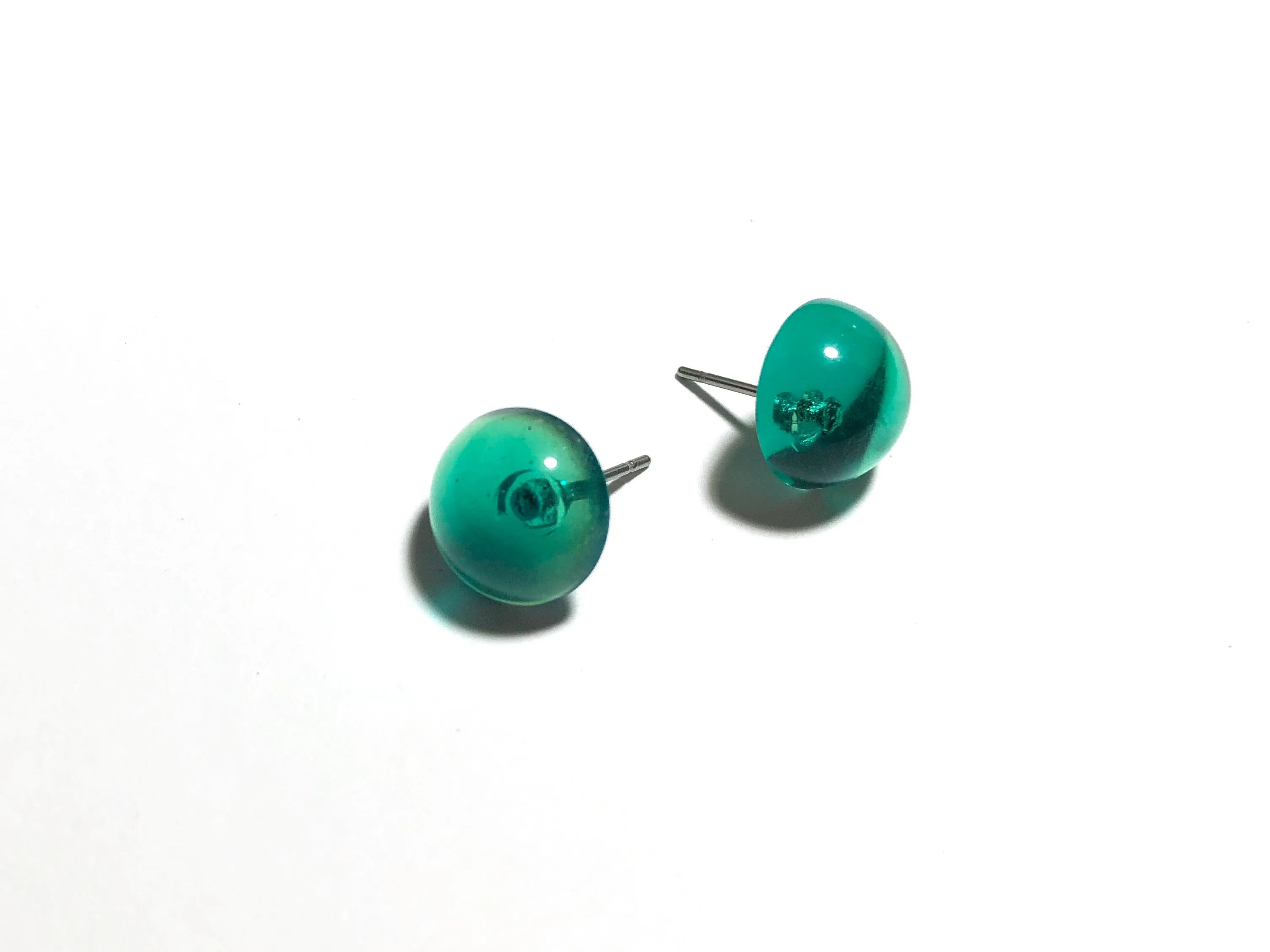 Emerald Green Transparent Retro Button Stud Earrings