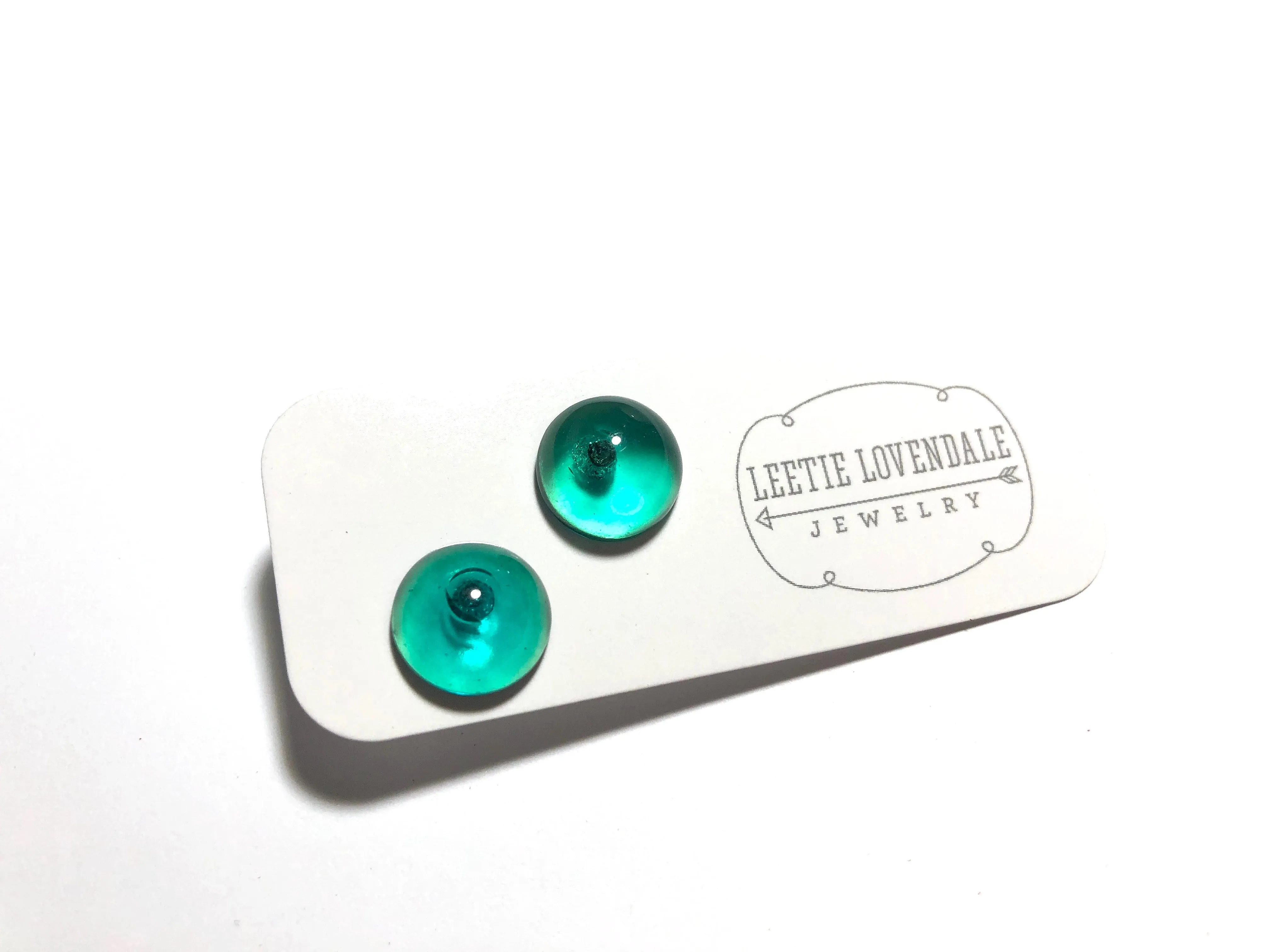 Emerald Green Transparent Retro Button Stud Earrings