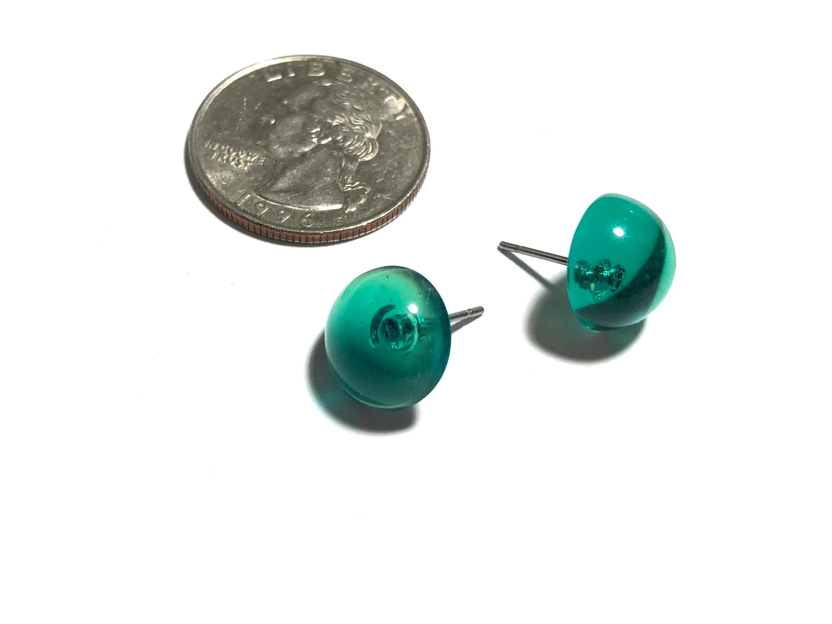 Emerald Green Transparent Retro Button Stud Earrings