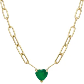 Emerald Heart Paperclip Chain Necklace