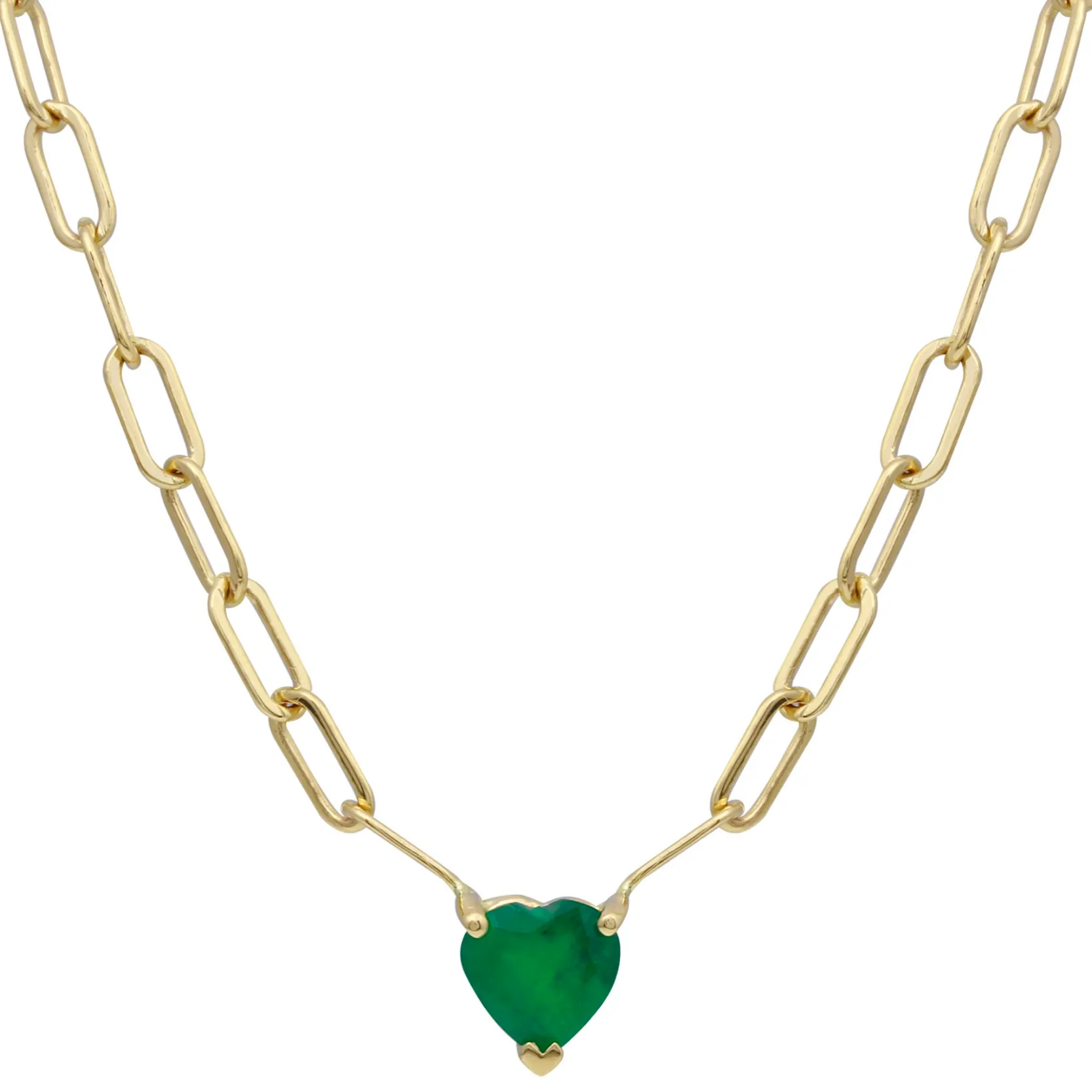 Emerald Heart Paperclip Chain Necklace