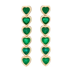 Emerald Hearts Drop Earrings, Pair