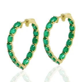 Emerald Oval-Cut Heart Hoops