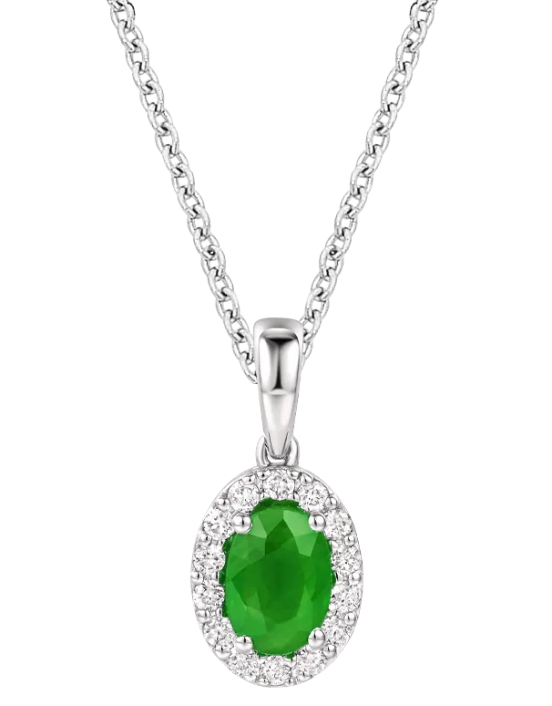 Emerald Pendant - 10ct White Gold Emerald & Diamond Cluster Pendant - 784579