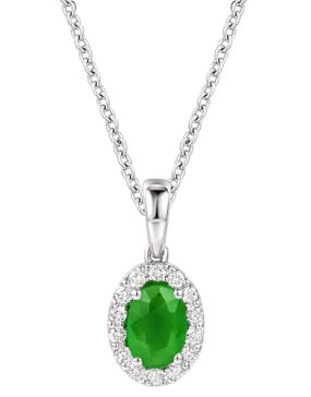 Emerald Pendant - 10ct White Gold Emerald & Diamond Cluster Pendant - 784579