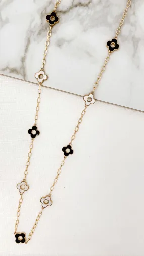 Envy Gold, Pearl & Black Clover Dropper Necklace