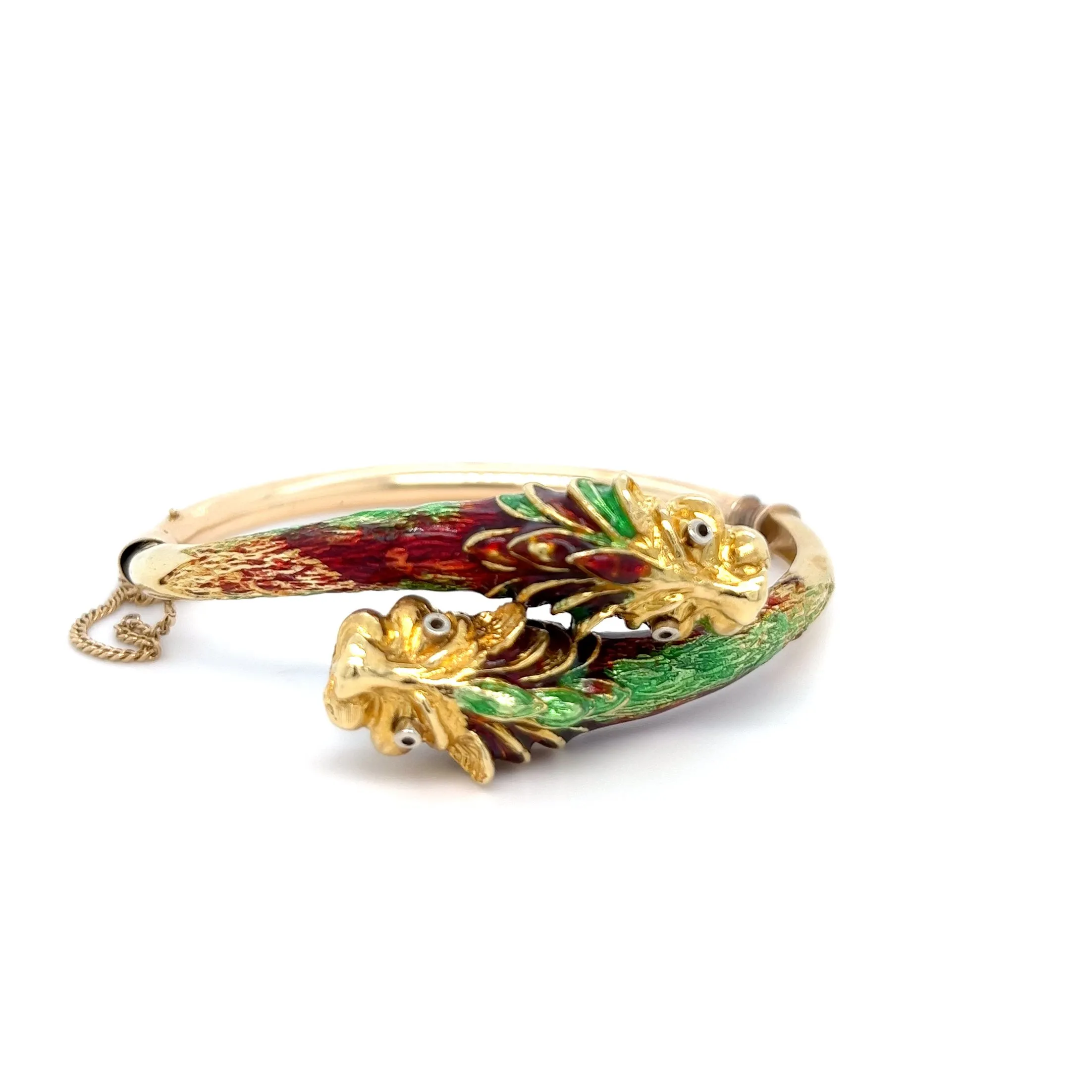 Estate 18kt Gold Lion Heads Enamel Bangle