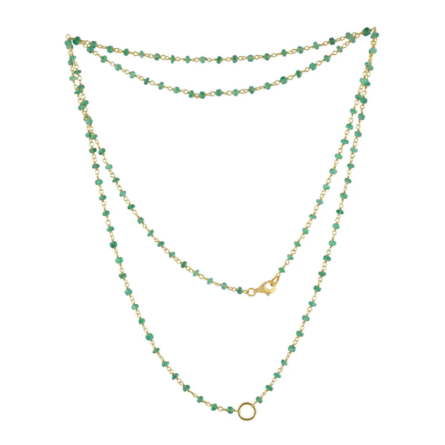 Faceted Emerald Gemstone Beads Designer Opera Necklace Made In 18K Yellow Gold Jewelry