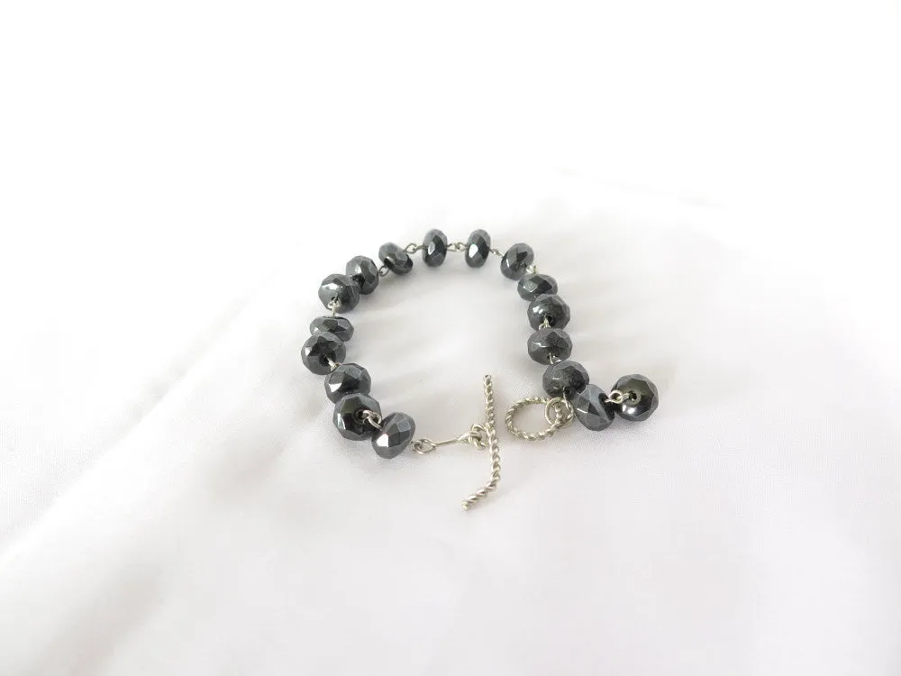 Faceted Hematite Bracelet, Chunky gunmetal Hematite Tennis Bracelet