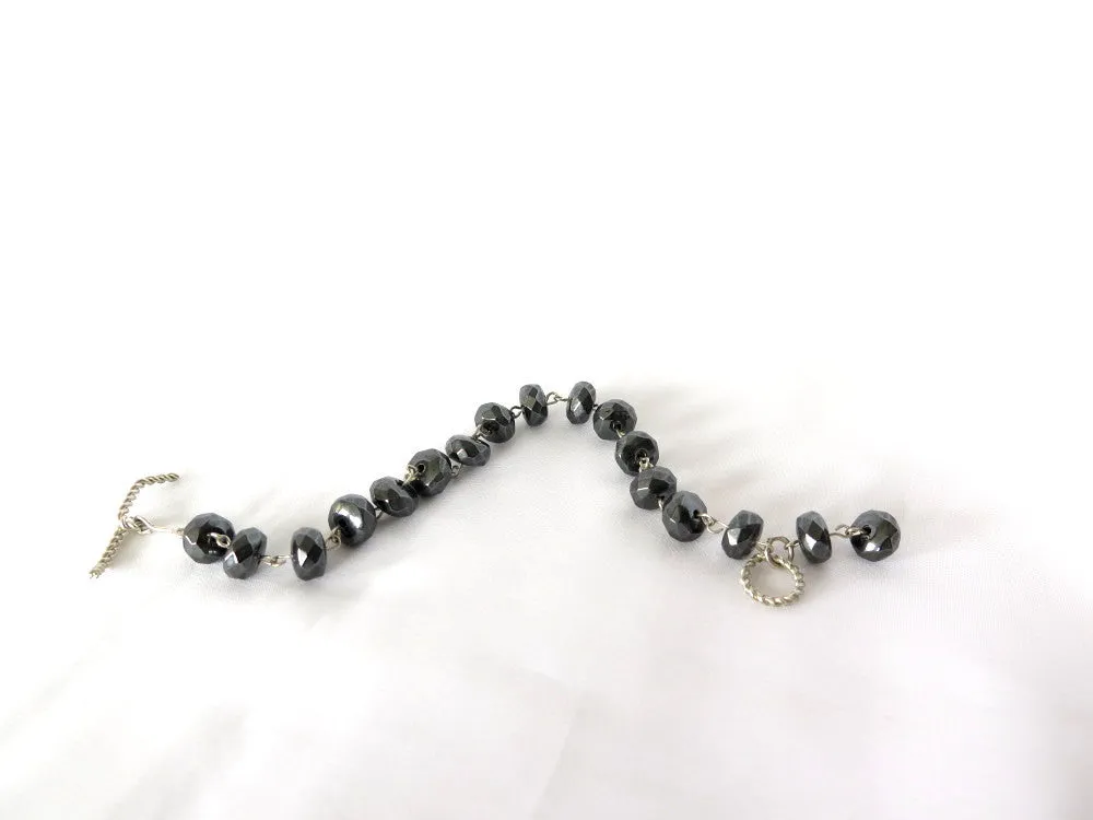 Faceted Hematite Bracelet, Chunky gunmetal Hematite Tennis Bracelet