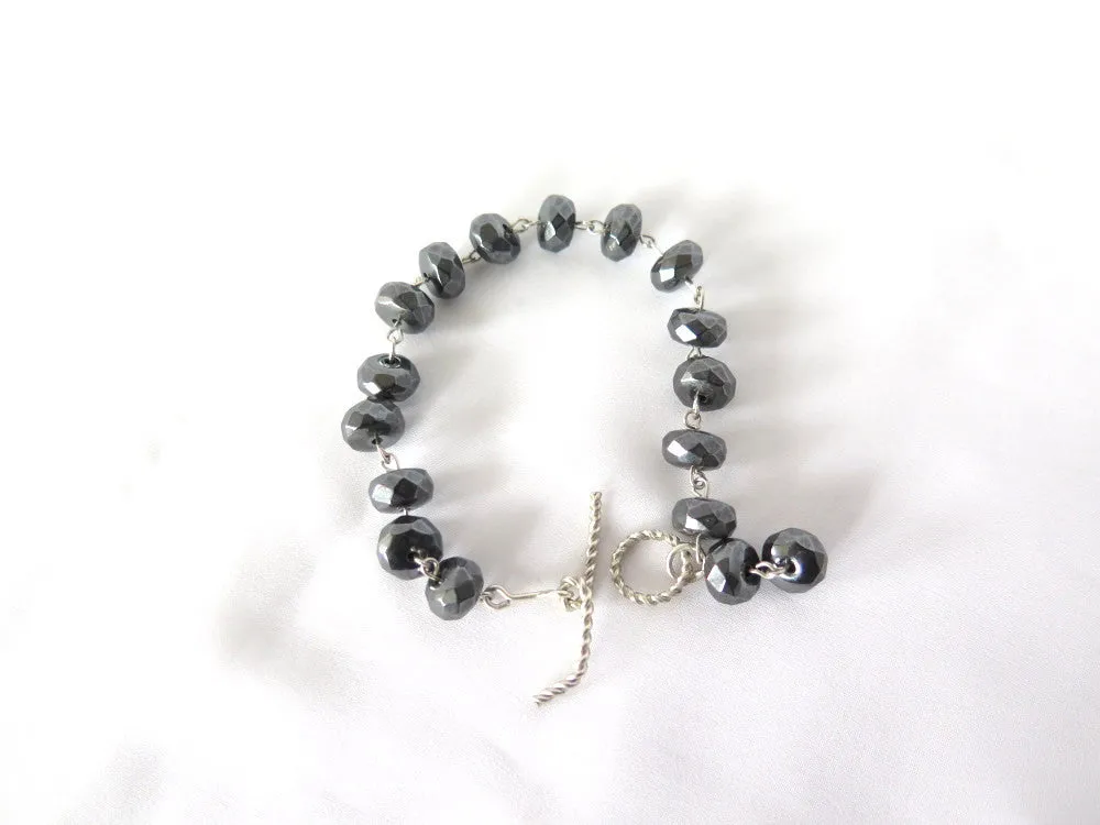 Faceted Hematite Bracelet, Chunky gunmetal Hematite Tennis Bracelet