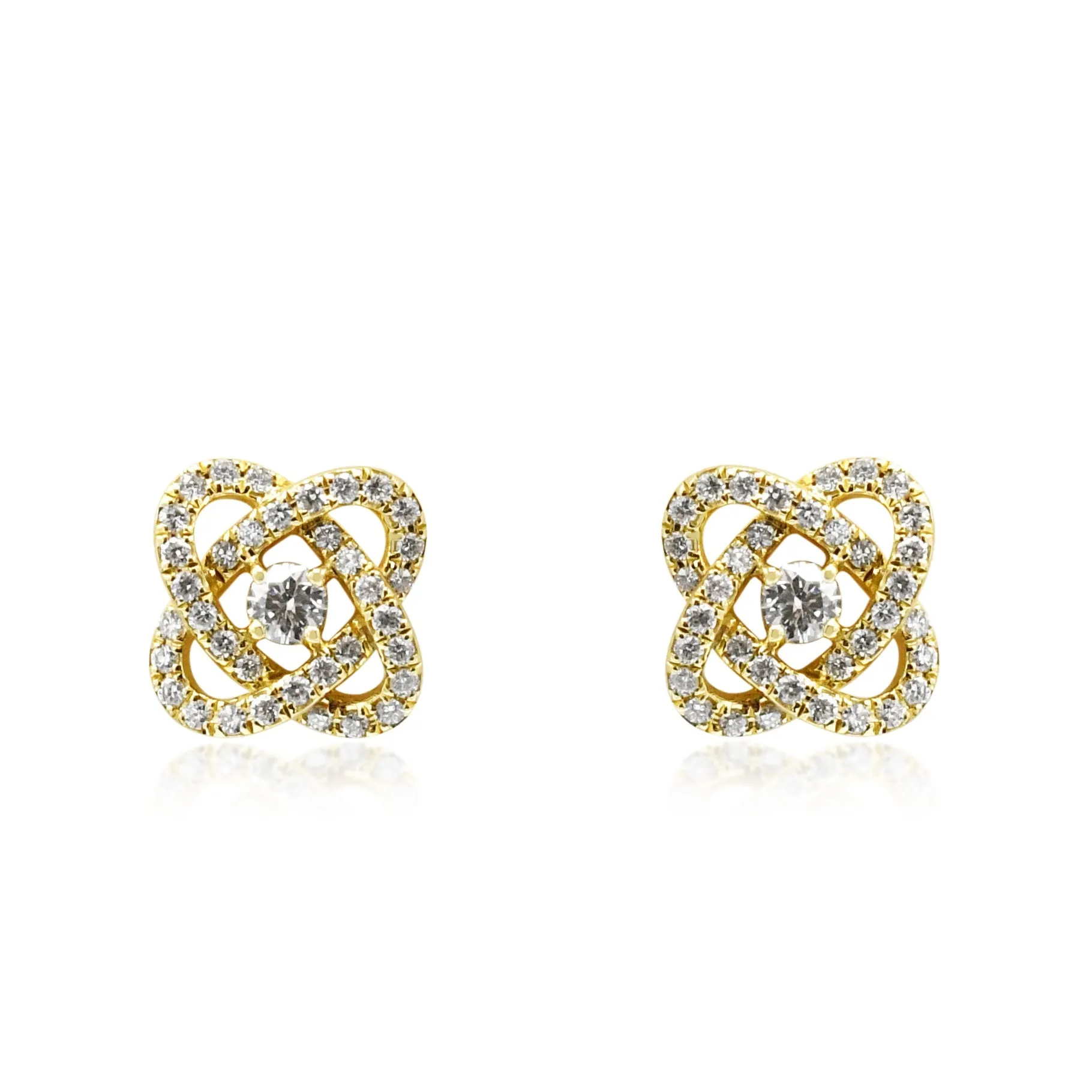 Fancy Knot Design Diamond Earrings - 18ct Yellow Gold