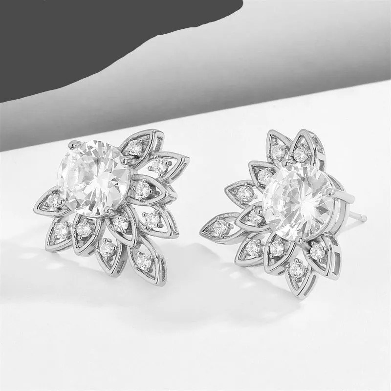 Fashion Green AAA Cubic Zirconia Flower Stud Earrings  for Women