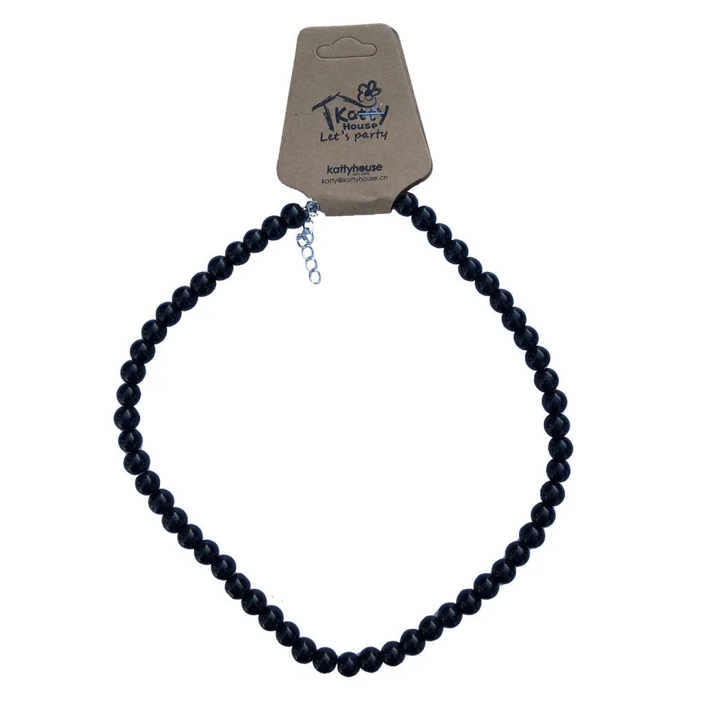 Faux Pearl Bead Necklace 40cm - Black