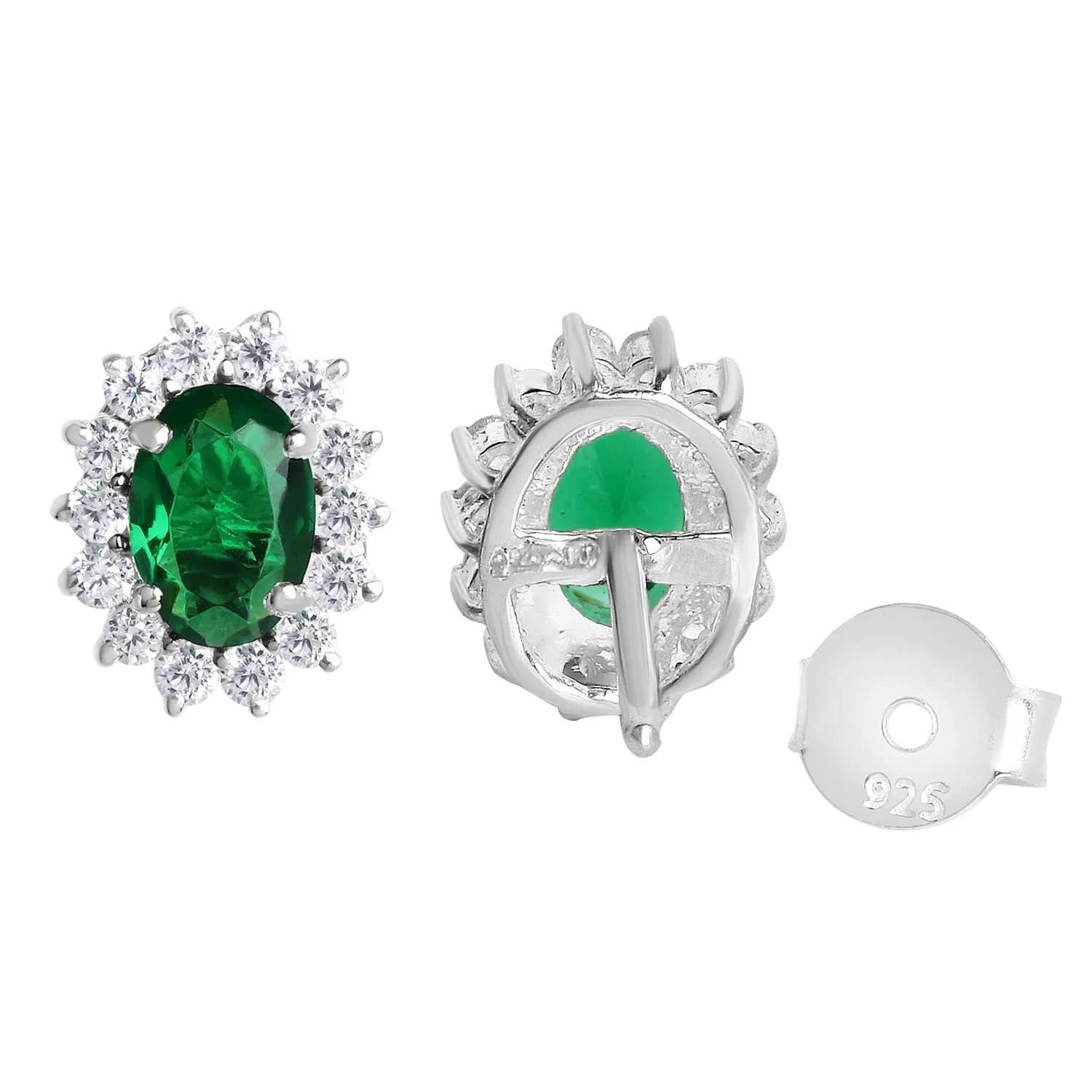 Floral Silver Earrings Pendant Set (Green)