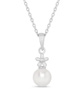 Flower & Freshwater Pearl Pendant in Sterling Silver