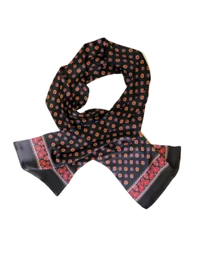 Flower Paisley Black Red 100% Silk Scarf 157 x 27 cm