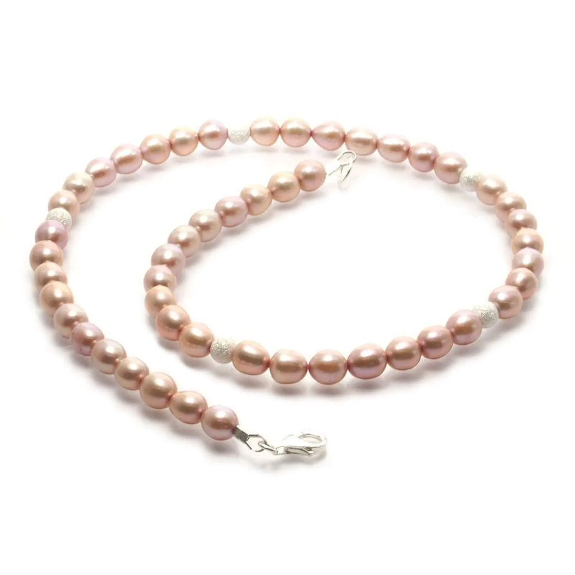 Fresh Water Pearl Necklace and Sterling Silver Accent Beads With Sterling Silver Trigger Clasp