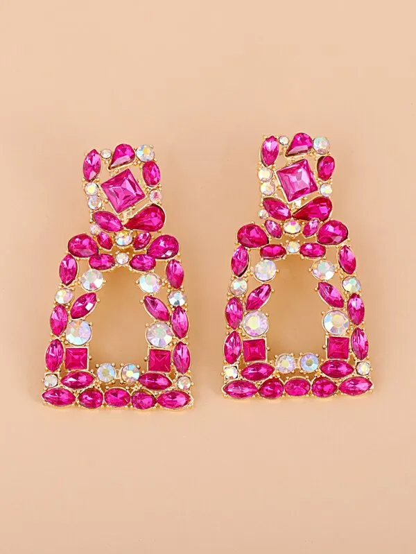 Fuchsia Pink Vintage Inspired Rhinestone Earrings