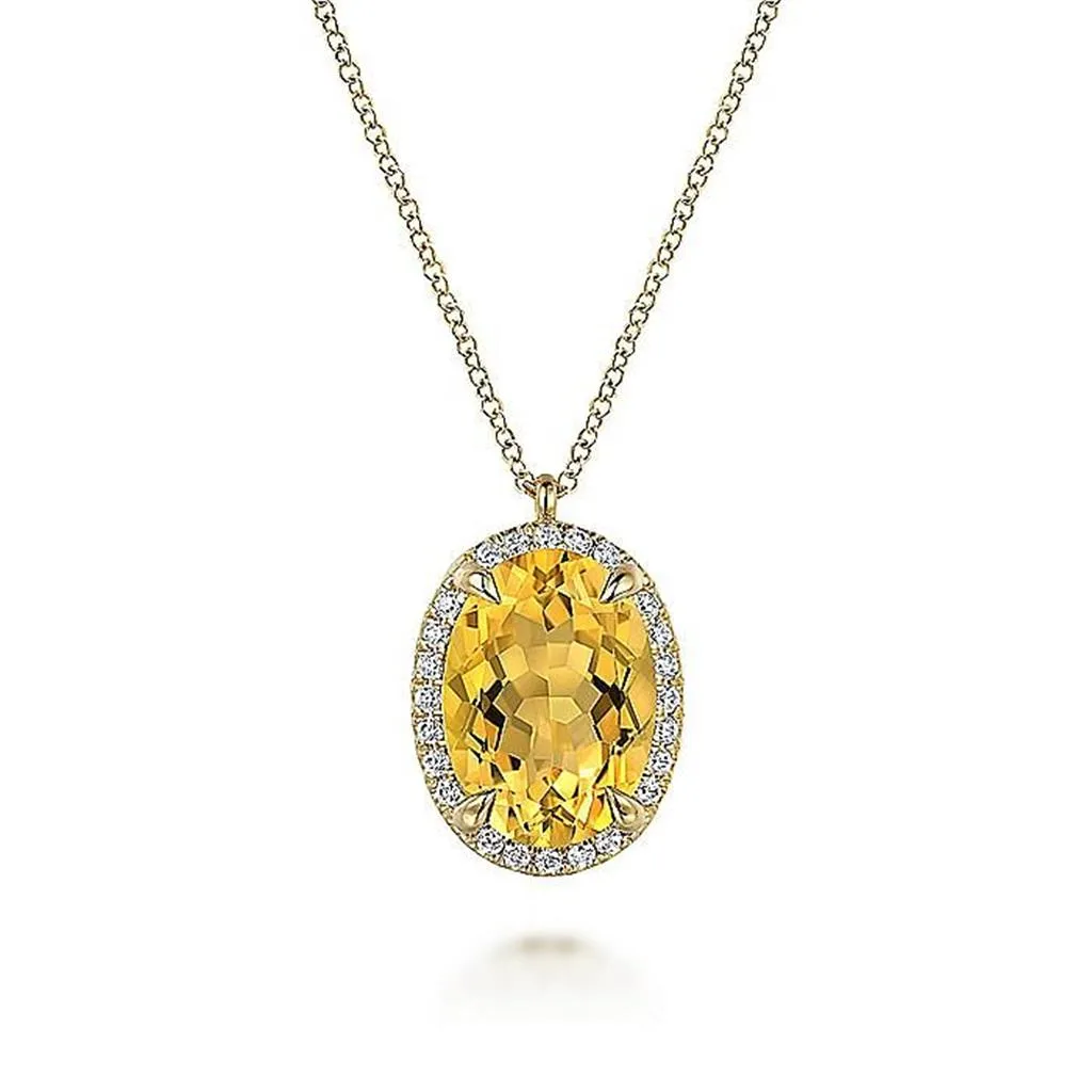 Gabriel & Co. 14K Yellow Gold Diamond and Oval Shape Citrine Necklace