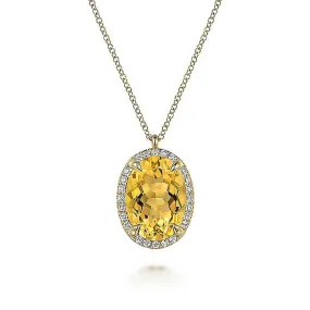 Gabriel & Co. 14K Yellow Gold Diamond and Oval Shape Citrine Necklace