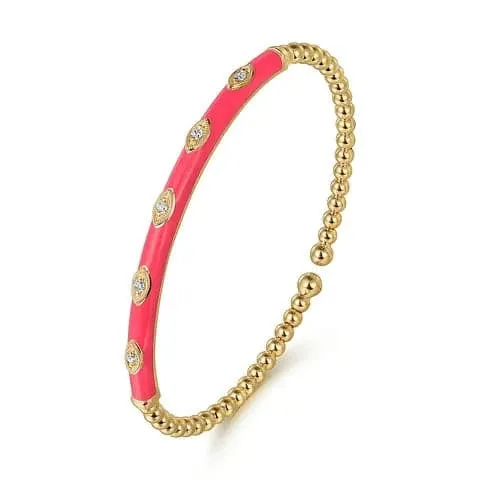 Gabriel & Co. Bujukan Beads and Diamond Split Bangle with Pink Enamel