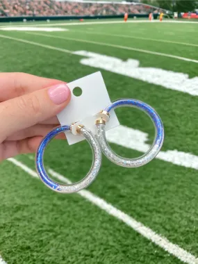 Game Day Jelly Tube Hoop Earrings - Blue & Silver