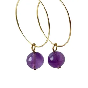 Gemstone Beads Hoop Earrings - Amethyst