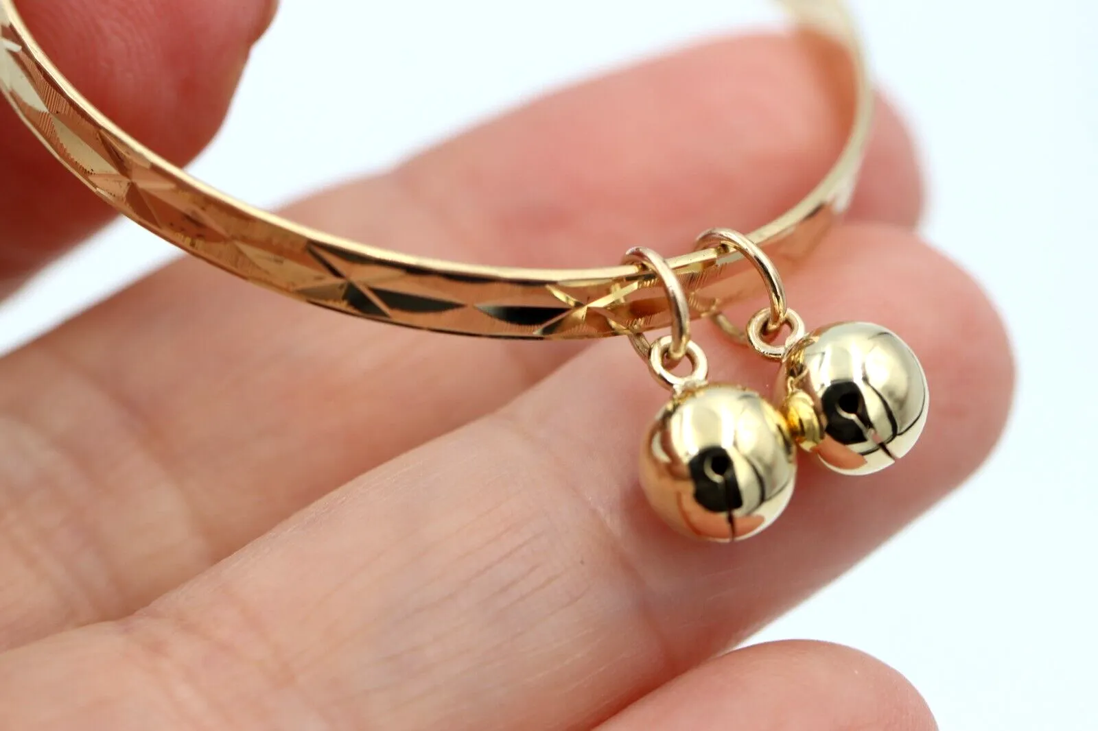 Genuine 9ct Yellow Gold 3.7mm wide Adjustable Baby Bangle with Bells