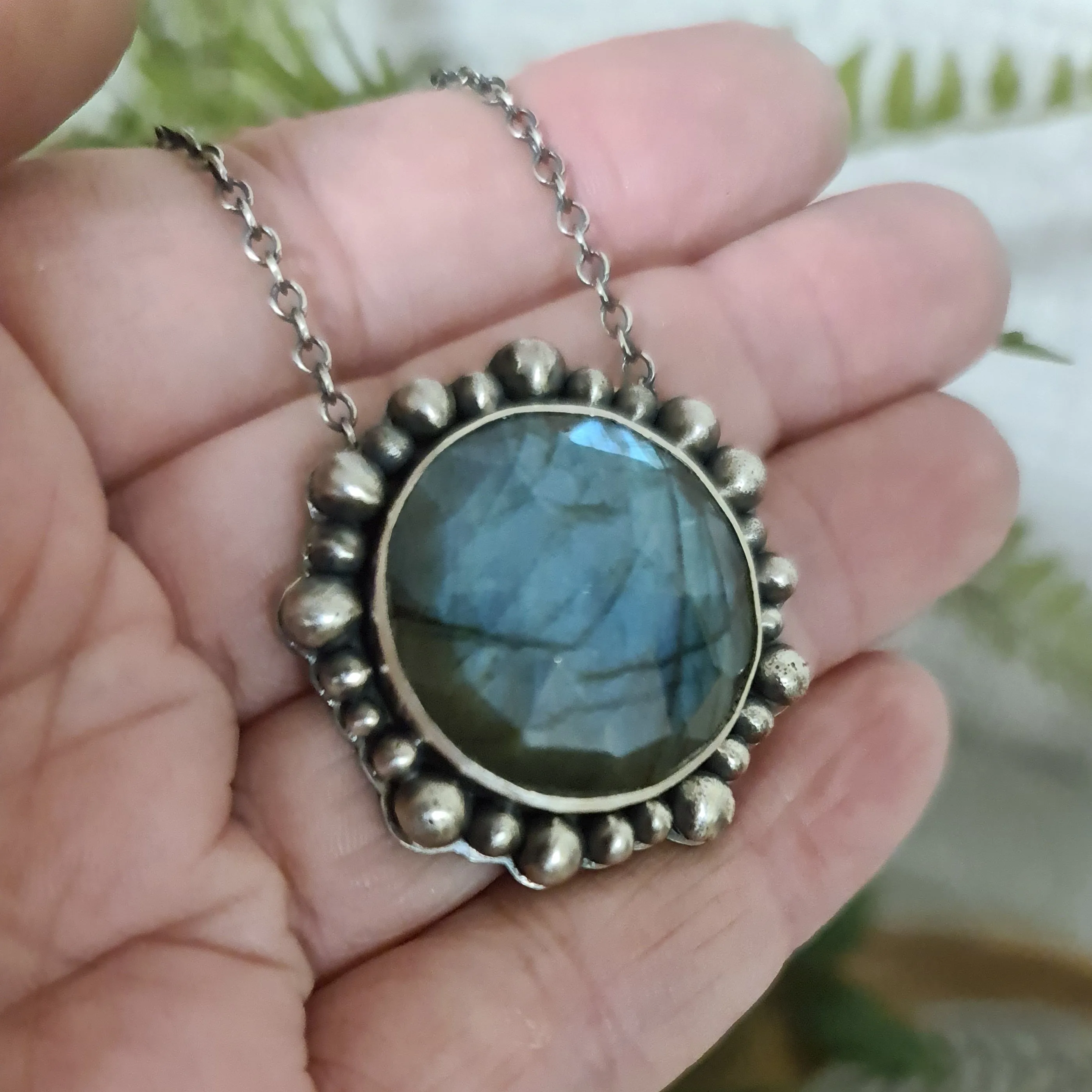 Glowing Labradorite Halo Pendant