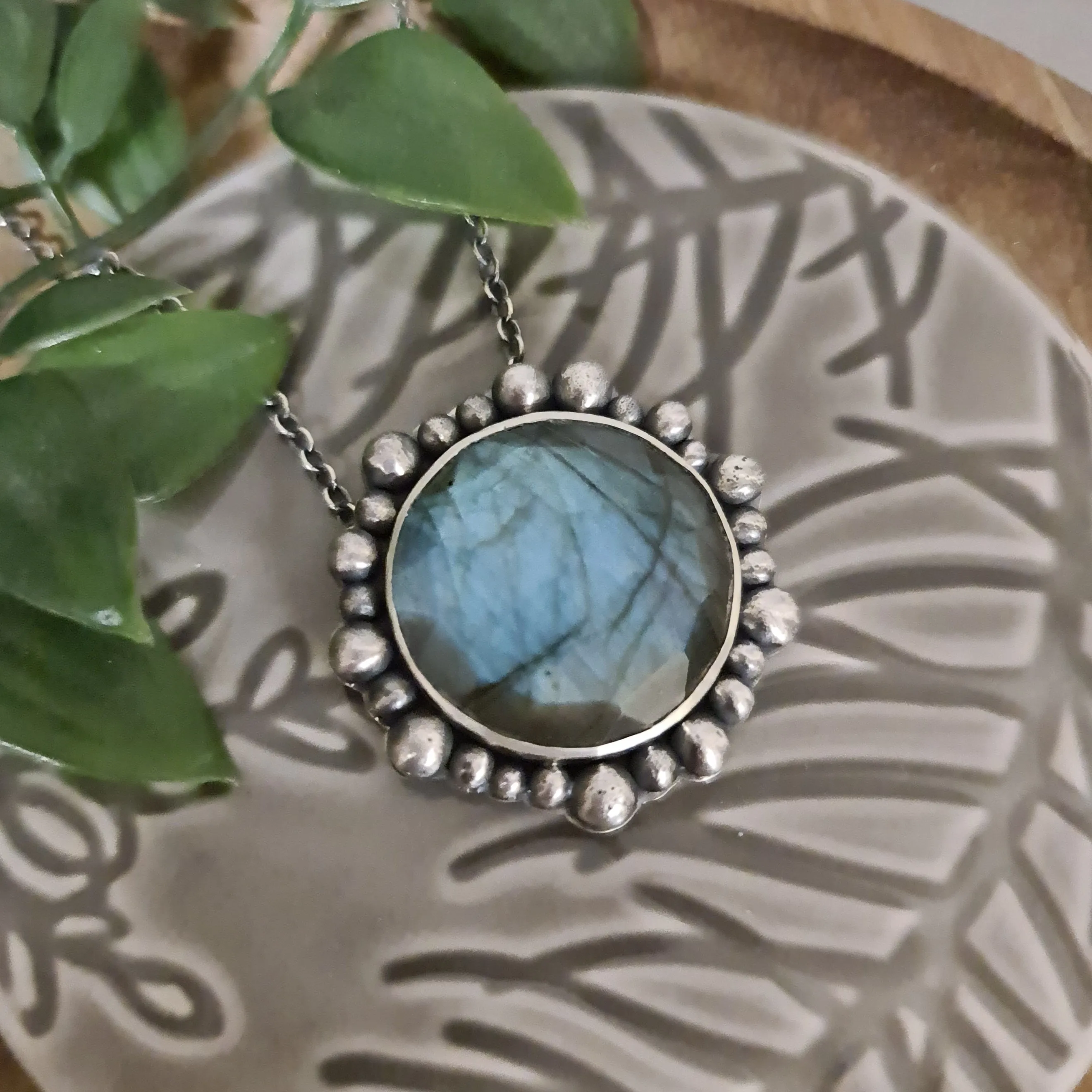 Glowing Labradorite Halo Pendant