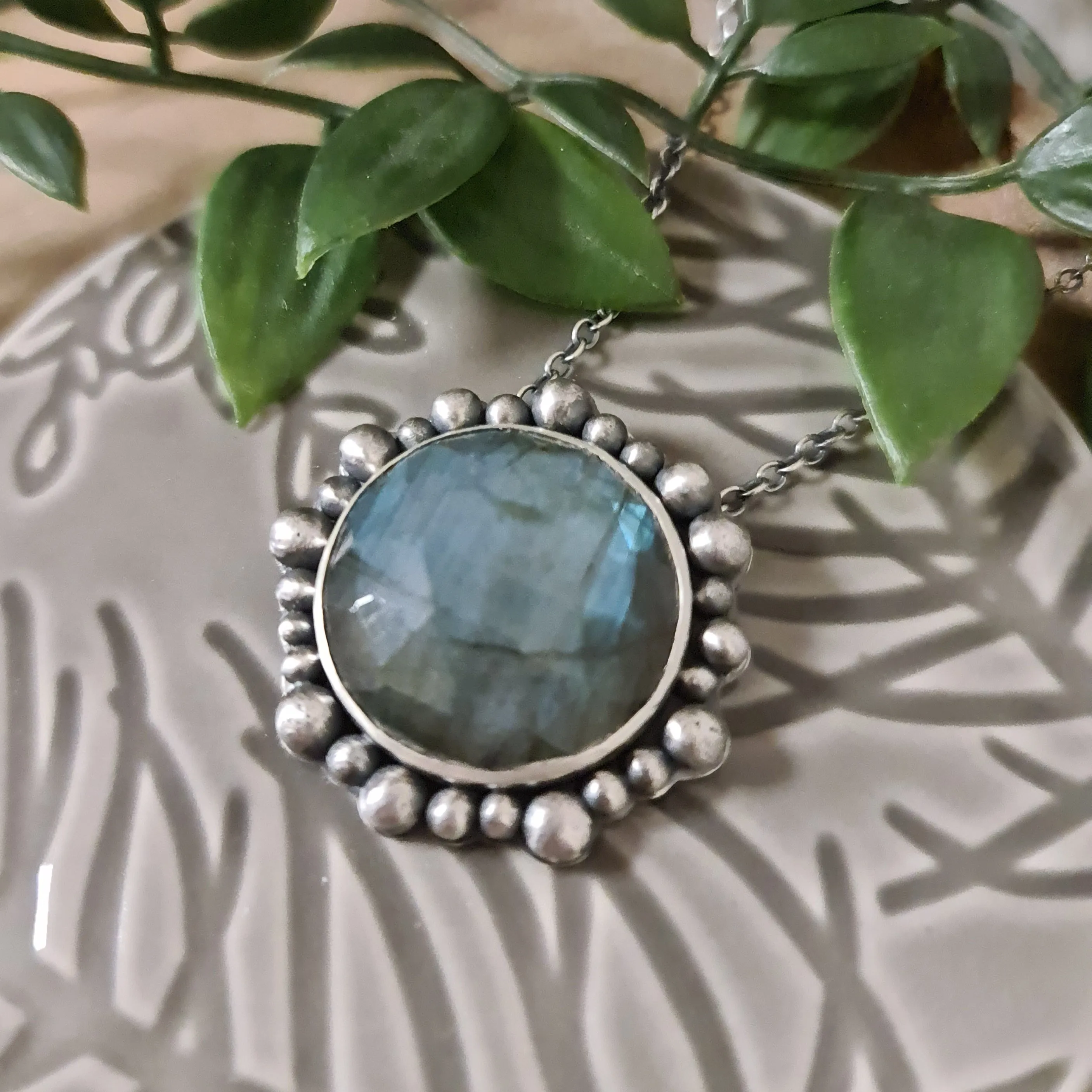 Glowing Labradorite Halo Pendant