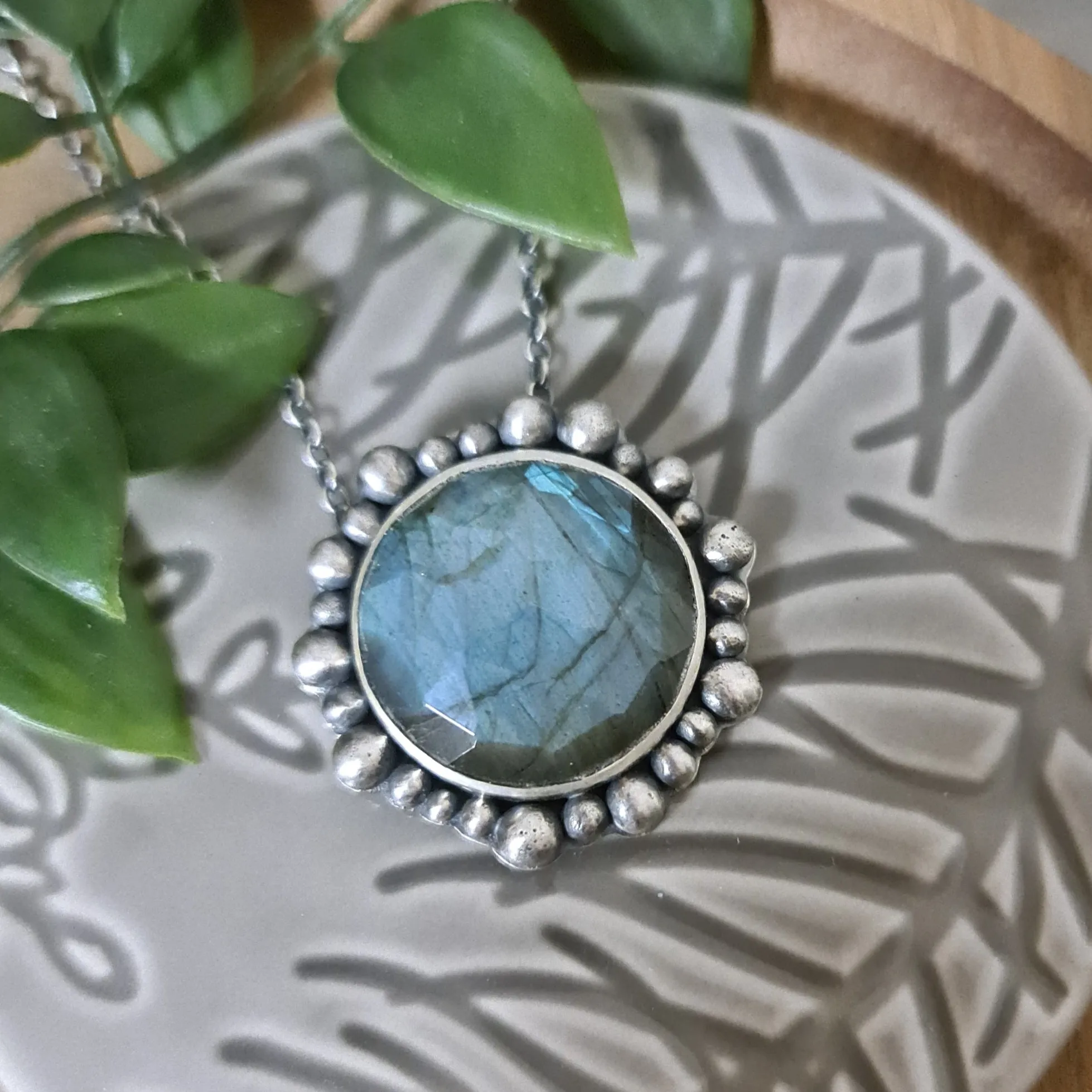 Glowing Labradorite Halo Pendant