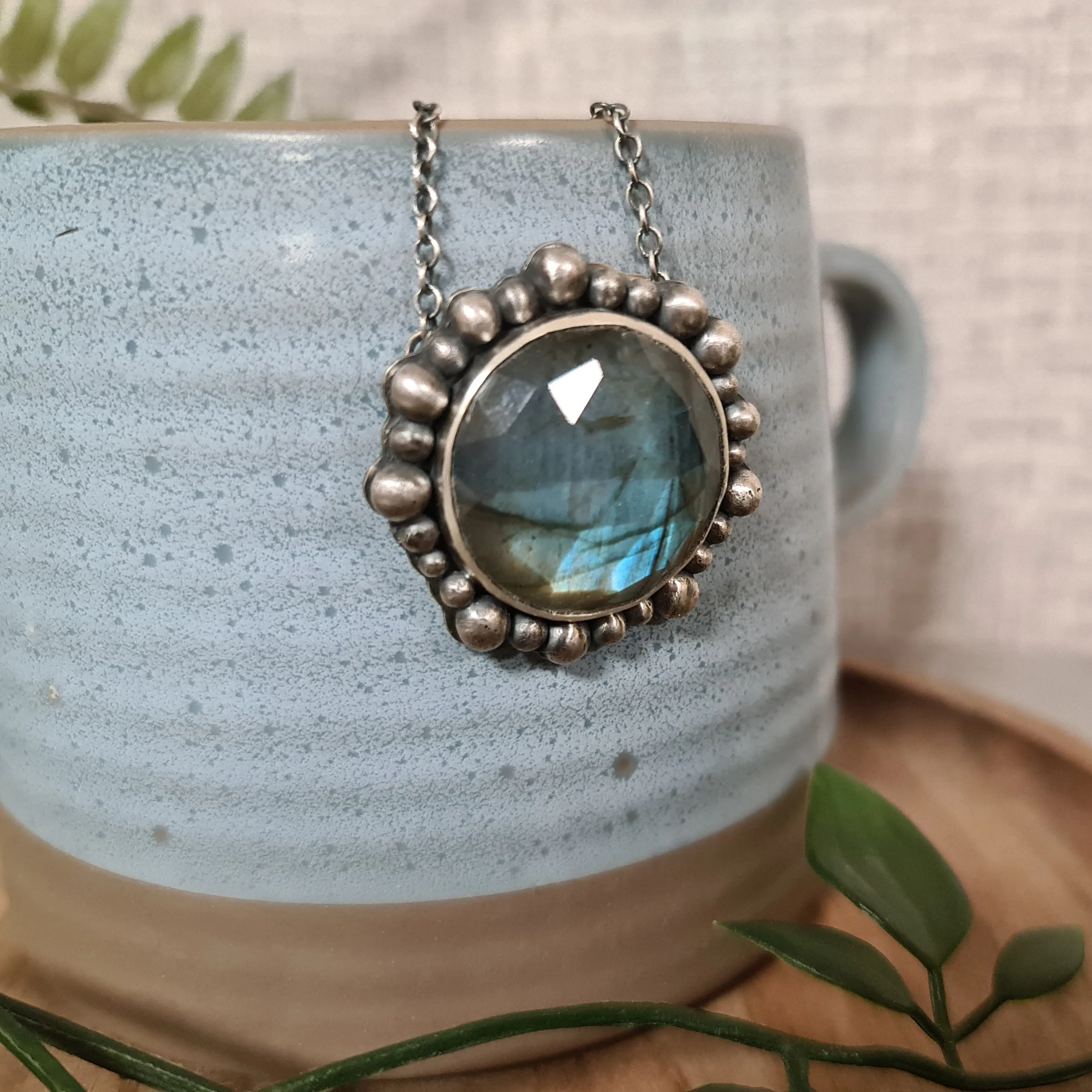 Glowing Labradorite Halo Pendant