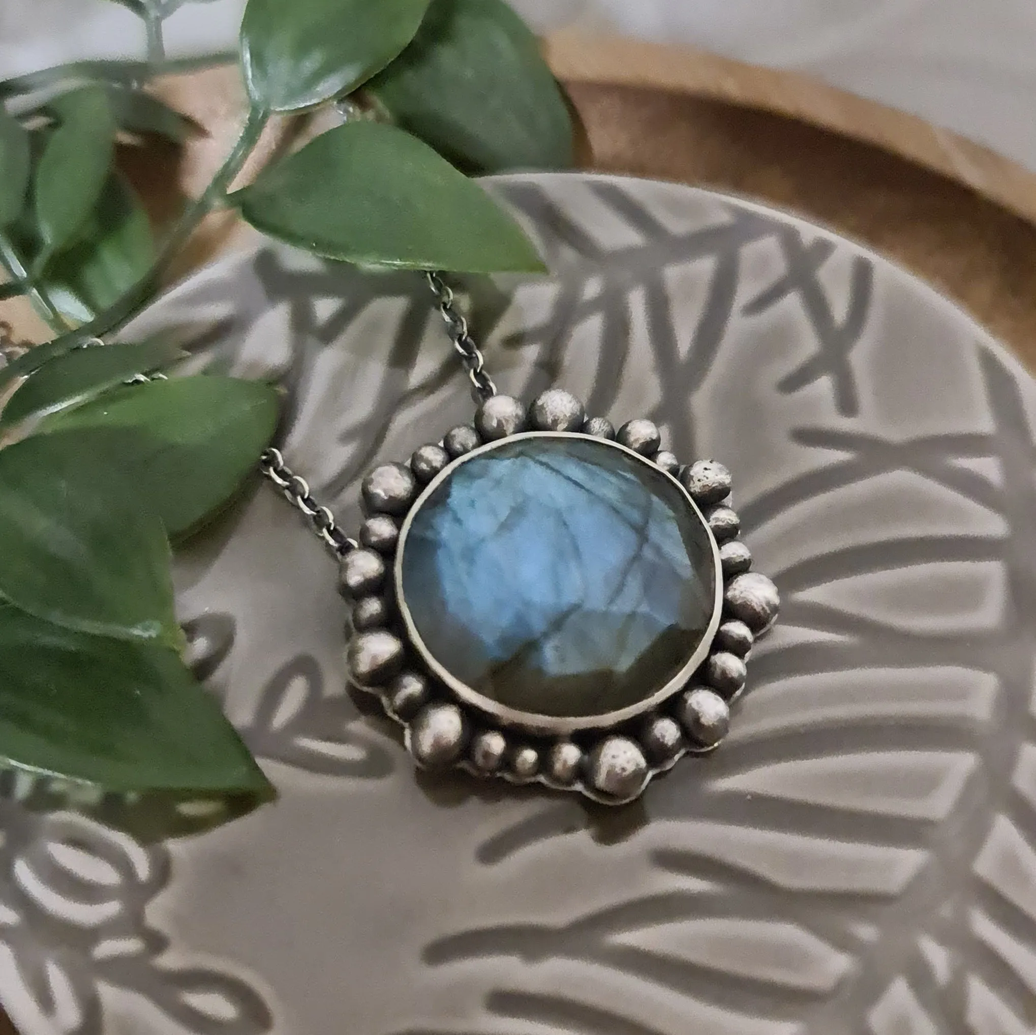 Glowing Labradorite Halo Pendant